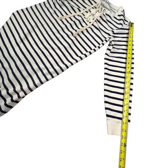 Old Navy Striped Lace-Up Sweatshirt Dress M Navy Cream Sailor Nautical Academia - Picture 5 of 7